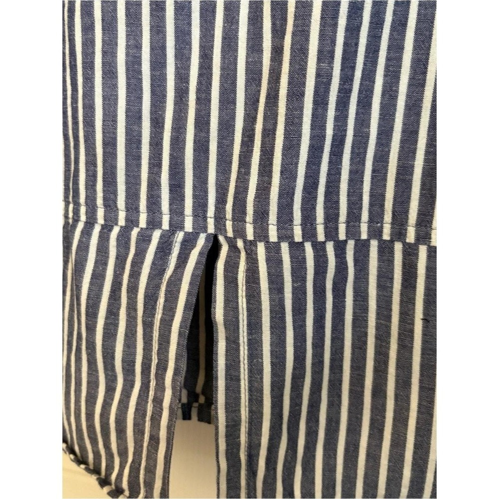 Sundance Striped Navy and White Dylan Button-Front 100% Cotton Top Coastal Large - Picture 5 of 7